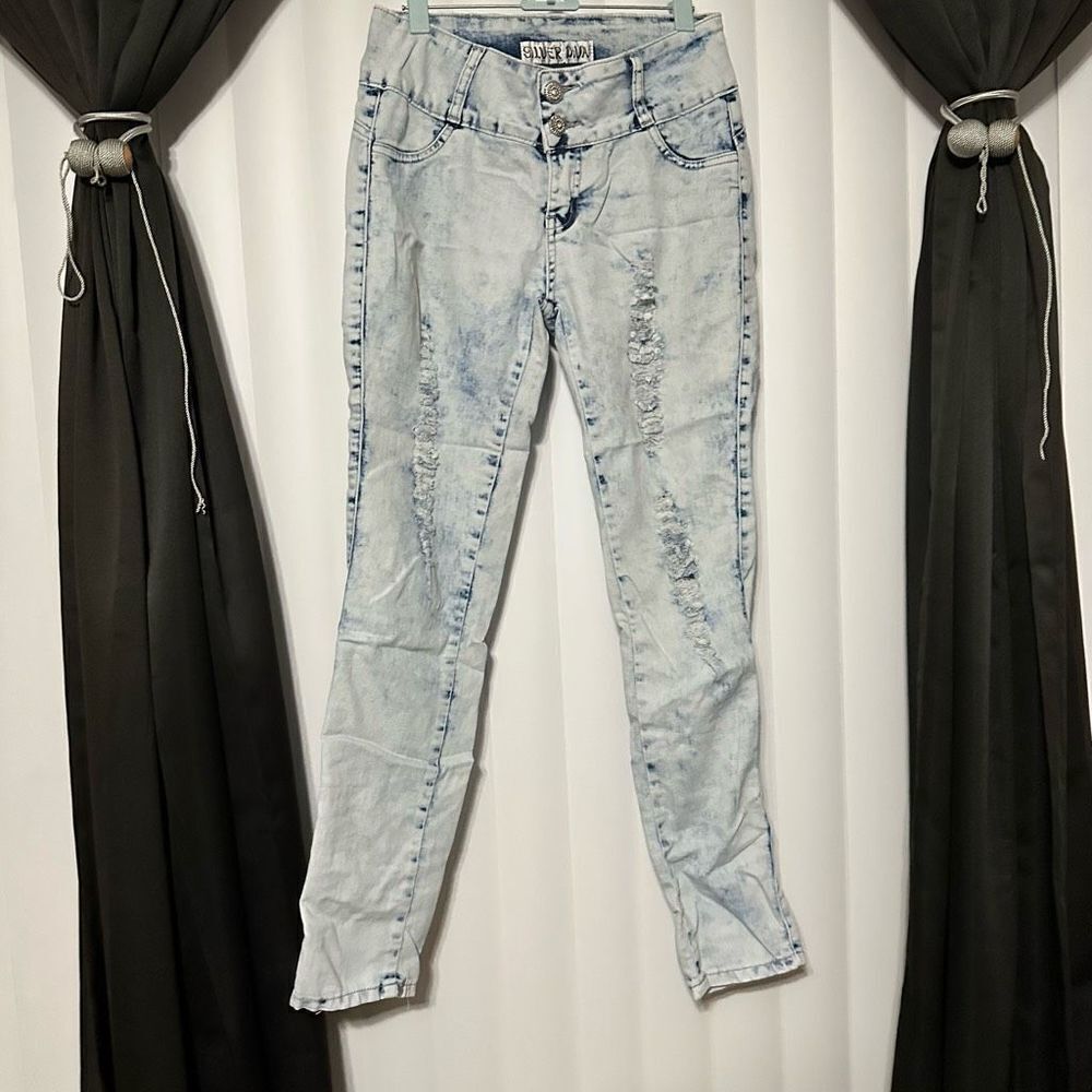 Silver Diva stone washed jeans with distressing
